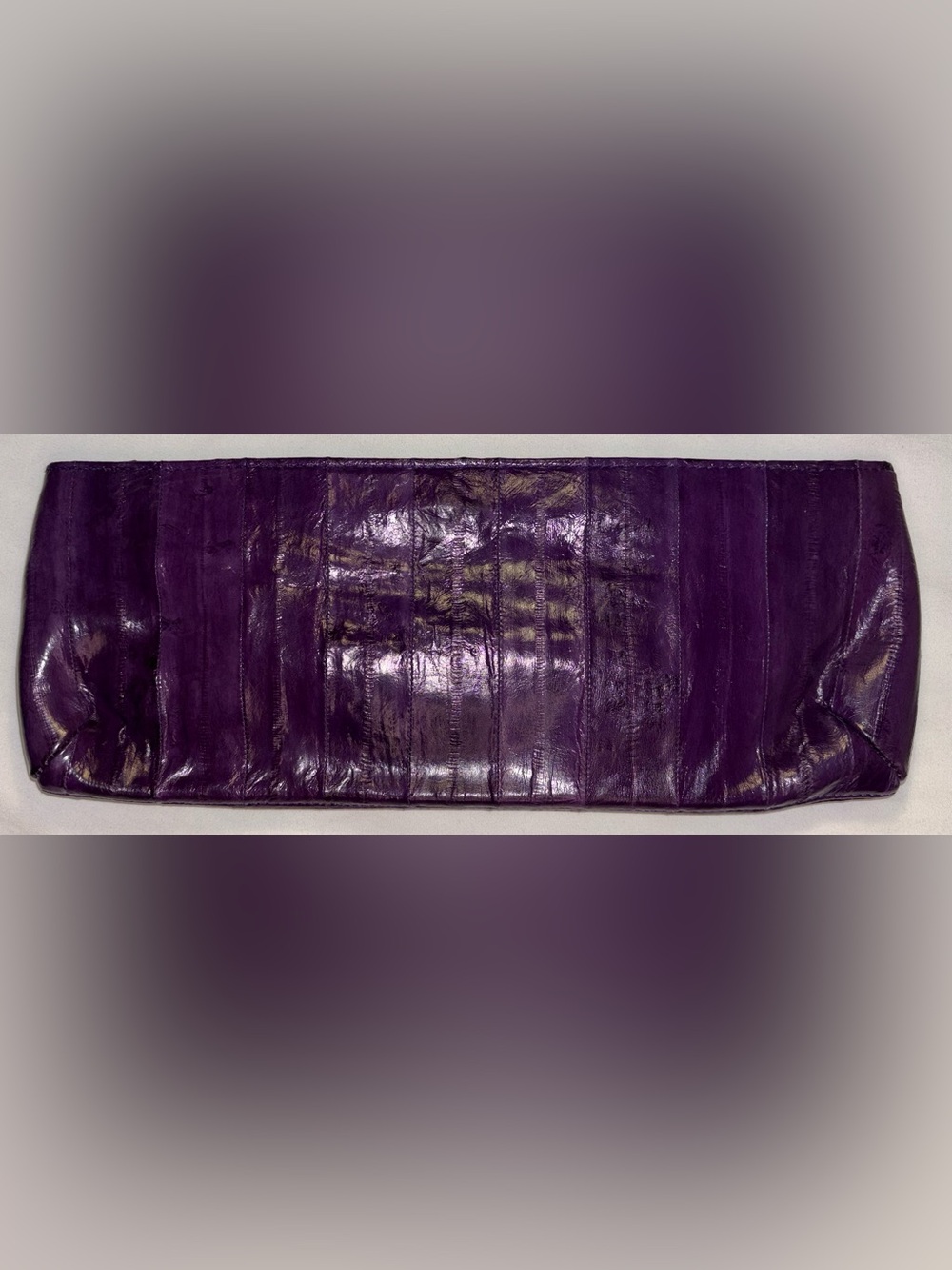 Lorelei Lucia Eel skin purple snap closure clutch 13” length x 5” height NWT